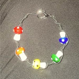 Handmade glass mushroom macrame woven bracelet